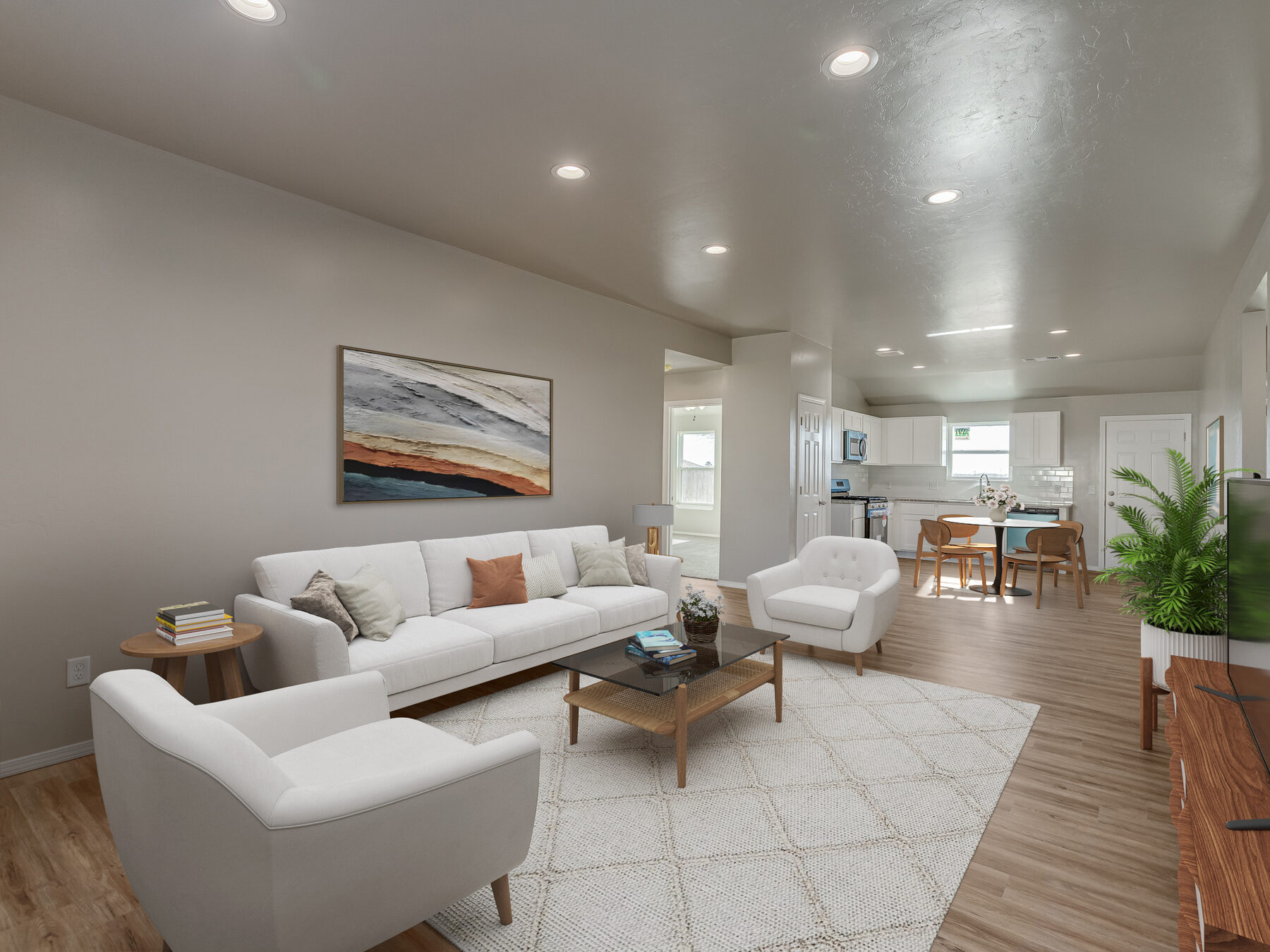 Open living room and kitchen after whole-home renovation in the Oklahoma City metro
