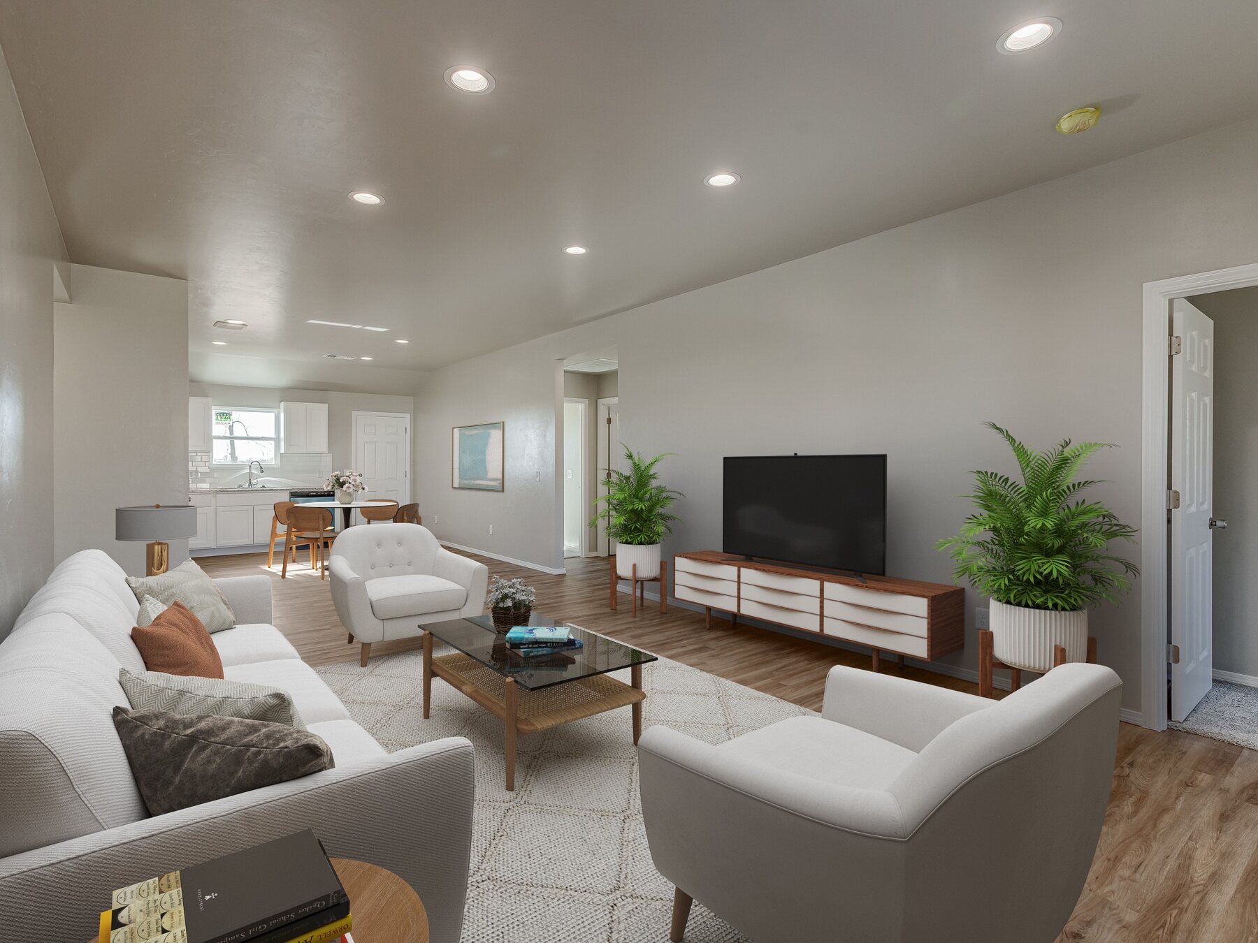 Renovated open-concept living room and kitchen